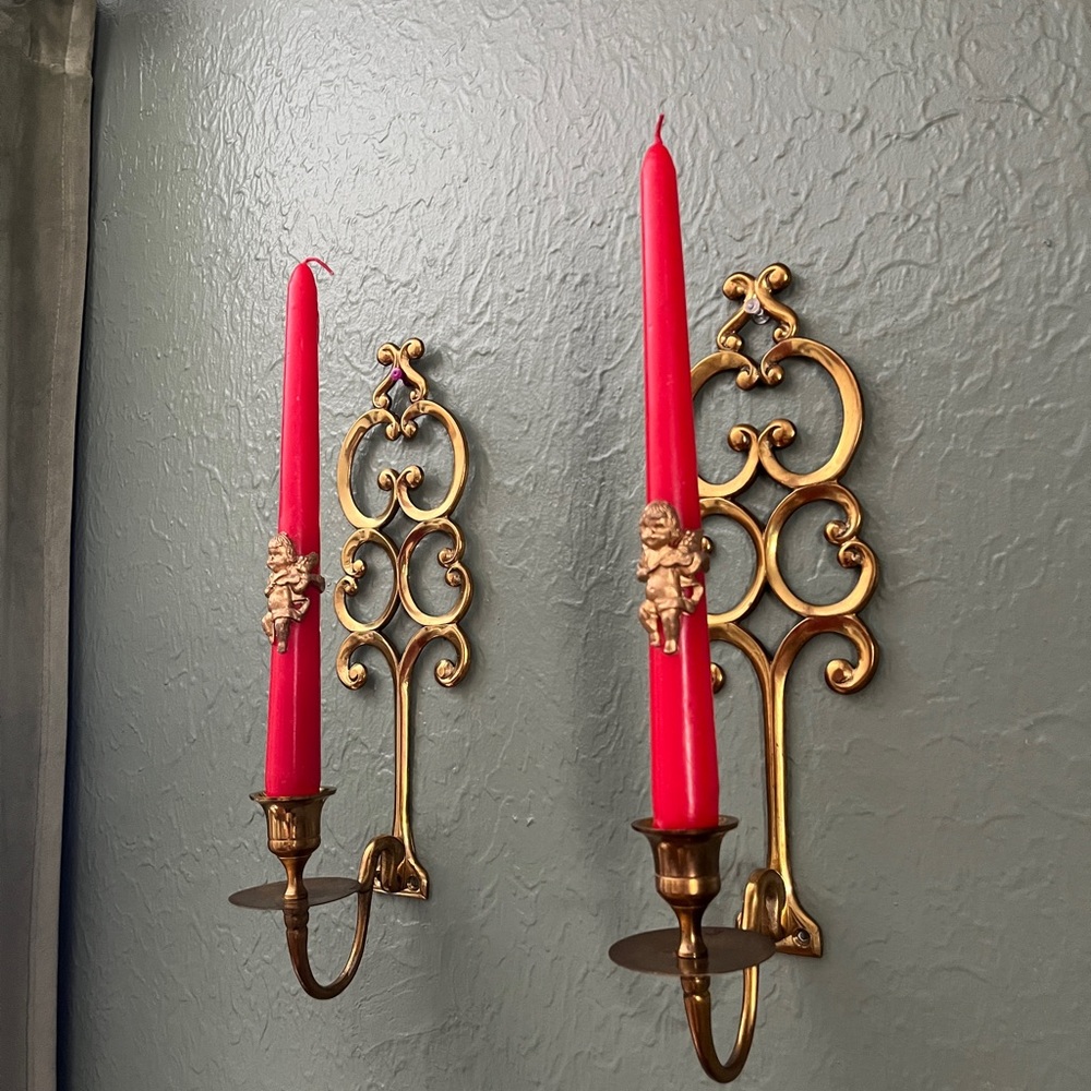 Ornate Brass Candlestick Holder Sconce